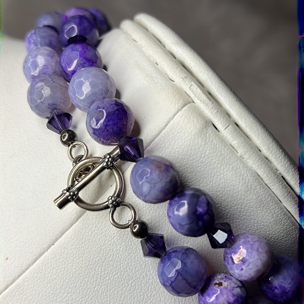 Purple Chalcedony Natural Stone and Sterling Silver Bead Necklace - Picture 7 of 12